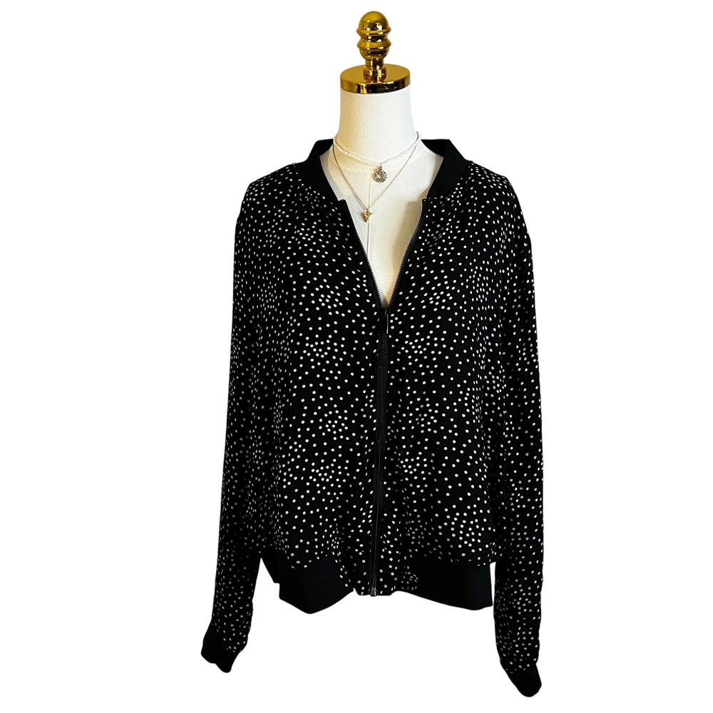 Torrid Womens Plus Size 2 Black White Polka Dot Full Zip Bomber Jacket RN148862
